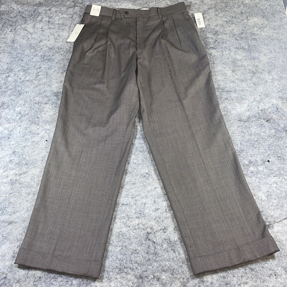 New Turnbury Dress Pants Men's 34x30 Khaki Nailhead‎ Wool Cuffed Trousers Casual